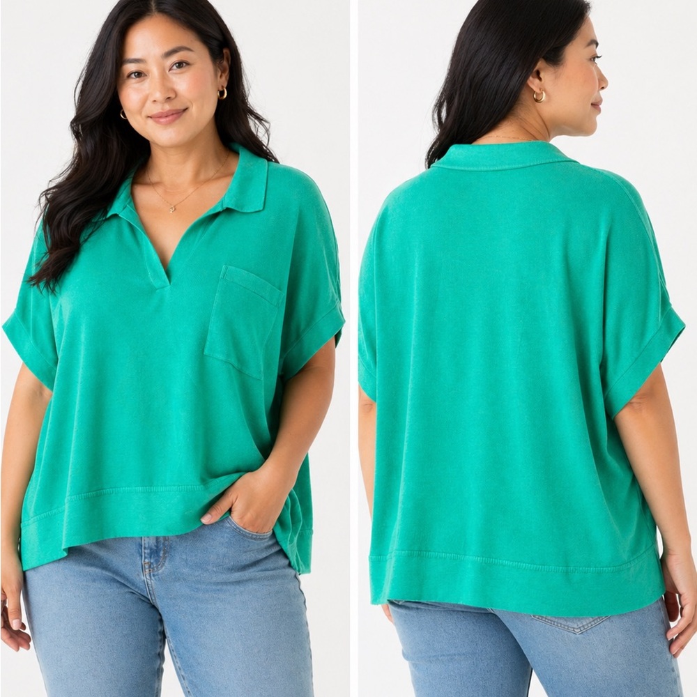 Banana Republic cotton-linen blend Relaxed Polo Tunic in‎ Teal XL